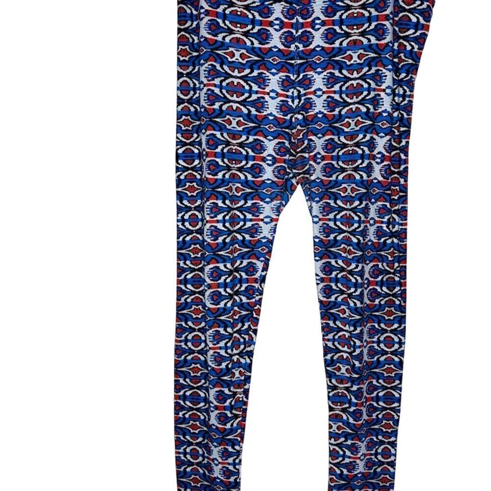 LuLaRoe Women's Leggings One Size Geometric Pattern Red/White/Blue/Black
